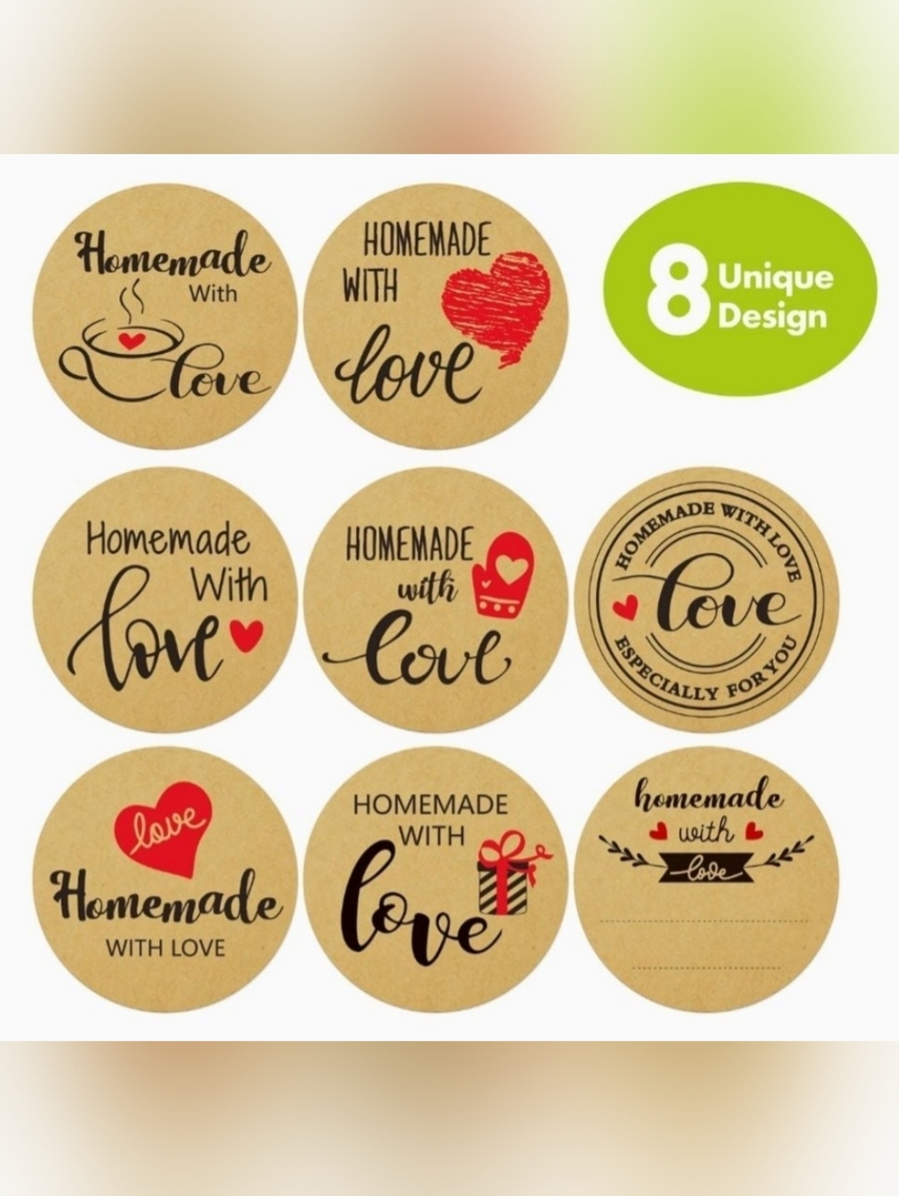 150 HOMEMADE WITH LOVE Stickers 8 Designs 1.5"